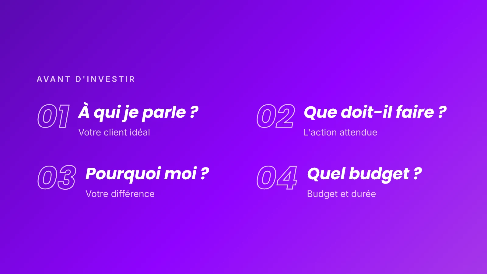 Les quatre questions à se poser avant d'investir dans sa communication, à qui je parle, que doit-il faire, pourquoi moi et quel budget